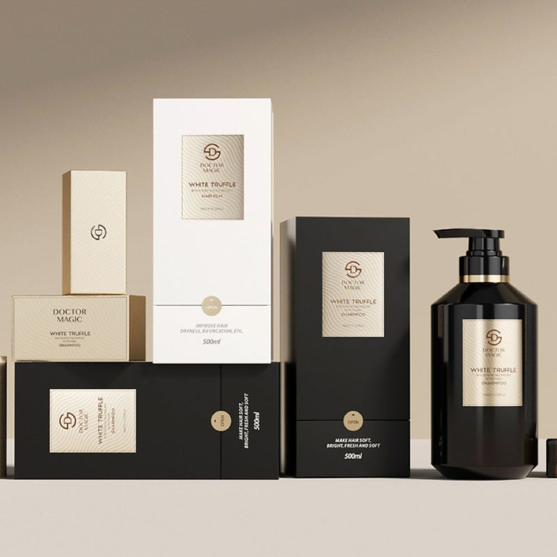 علبة عطر بكرة صلبة من 3 زجاجات في صندوق مستحضرات تجميل فاخر باللونين الذهبي والأسود مع إغلاق مغناطيسي